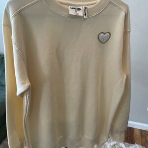 MV Sport Cream Crewneck Sweater with Heart Patch